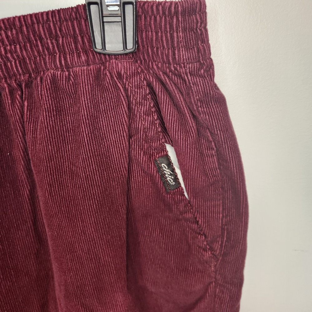 CHIC Vintage Corduroy Burgundy Elastic Waist Casual Pants Womens Size L